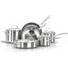 imageCalphalon Classic Stainless Steel Cookware Set 10Piece ImpactBonded Aluminum Base StayCool Handles10Piece