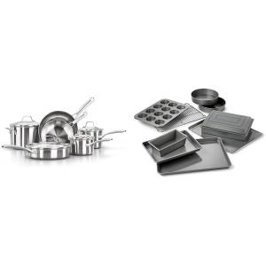 imageCalphalon Classic Stainless Steel Cookware Set 10Piece ImpactBonded Aluminum Base StayCool Handles10Piece