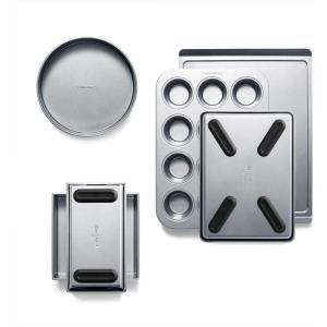 imageCalphalon Nonstick Bakeware Set 6Piece Set Includes Cookie Sheet Cake Brownie Loaf and Muffin Pans Dishwasher Safe Silver