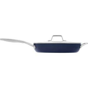 imageCalphalon Premier Ceramic Nonstick 12quot Frying Pan with Lid Mushroom GreyMidnight Blue