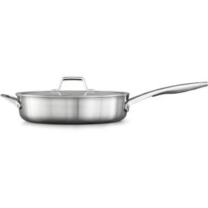 imageCalphalon Premier Stainless Steel 5Quart Saut Pan with Lid 3Layer Metal Construction Oven ampamp Dishwasher Safe