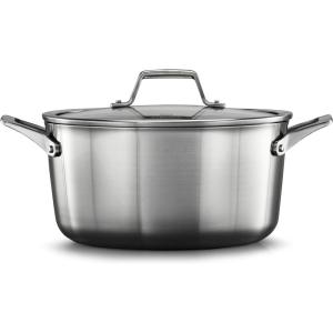 imageCalphalon Premier Stainless Steel 6Quart Stock Pot with Lid 3Layer Metal Construction Even Heating Oven ampamp Dishwasher Safe