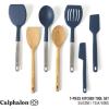 image:imageCalphalon Edge 6 Piece Stainless Steel Kitchen Tool amp Gadget Set Navy BlueNavy Blue w Silicone  Teak Wood Prime  7pc Utenstil Set