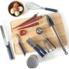 image:imageCalphalon Edge 6 Piece Stainless Steel Kitchen Tool amp Gadget Set TaupeNavy Blue w Silicone Edge  6pc Utensil Set