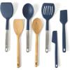 image:imageCalphalon Edge 6 Piece Stainless Steel Kitchen Tool amp Gadget Set Navy BlueNavy Blue w Silicone  Teak Wood Prime  7pc Utenstil Set