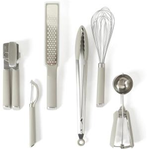 image:imageCalphalon Edge 6 Piece Stainless Steel Kitchen Tool amp Gadget Set TaupeTaupe w Silicone Edge  6pc Utensil Set II